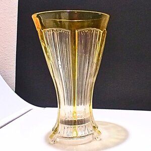 Vintage Marigold Depression Glass Vase Large Yellow Clear Ribbed Starburst